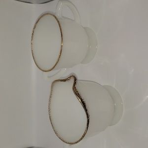Vintage Fire King Swirl Milk Glass Cream & Sugar Set | 22k Gold Trim